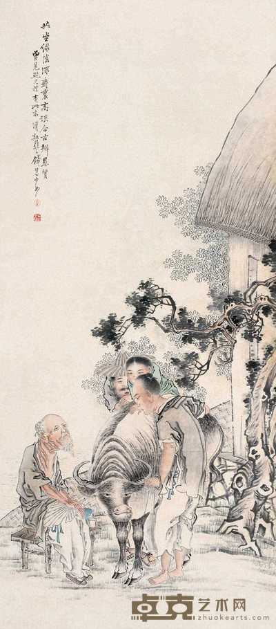 钱慧安 绿荫辩谈 立轴 135×59cm